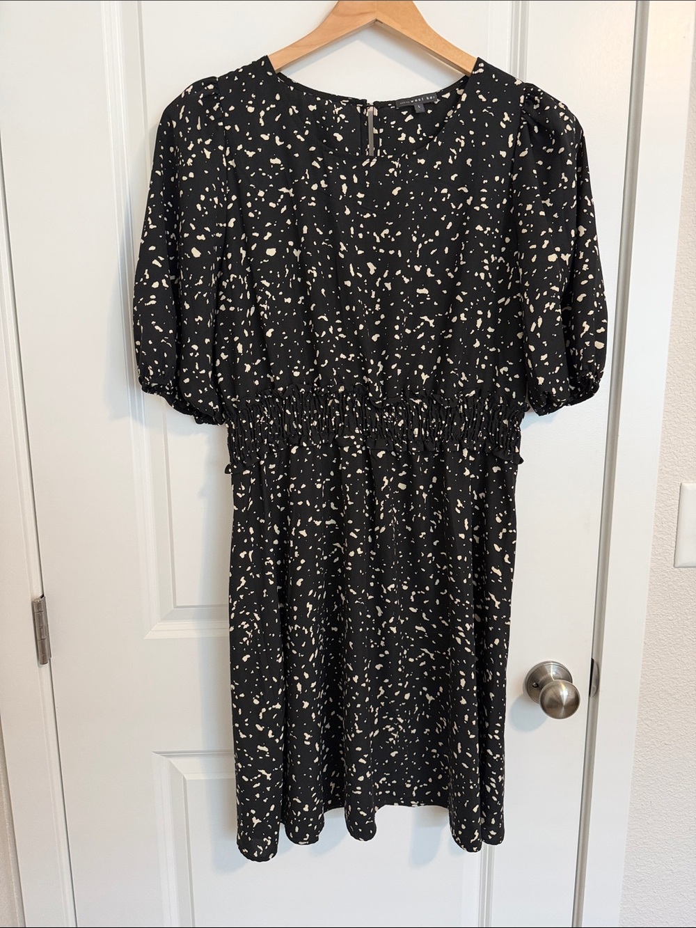 West Kei Black Midi Dress with Cream Speckle Print